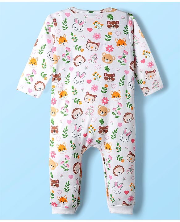 Babyhug 100% Cotton Full Sleeves Animal Printed Front Open Rompers Pack Of 2 - Multi Colour