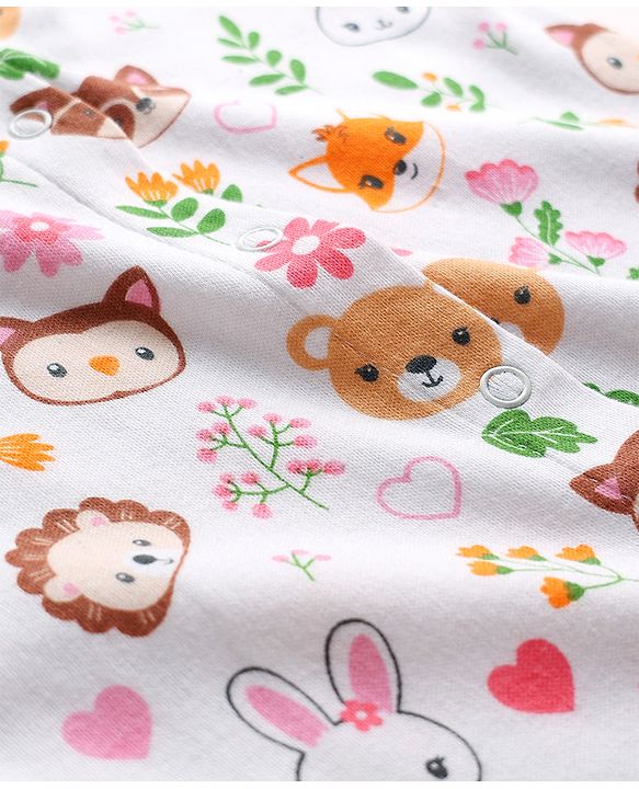 Babyhug 100% Cotton Full Sleeves Animal Printed Front Open Rompers Pack Of 2 - Multi Colour