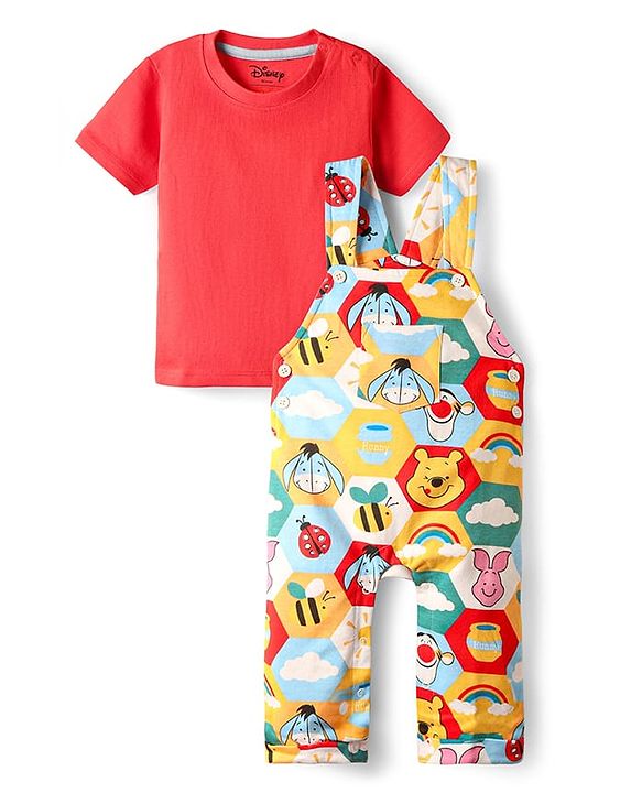 Babyhug Disney Single Jersey Knit Half Sleeves Knot T-Shirt & Shorts With Minnie Mouse Family Graphics and Foil Print Detailing - Multicolor