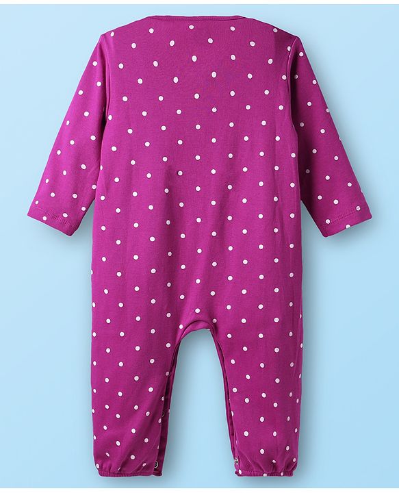 Babyhug 100% Cotton Knit Full Sleeves Rompers with Polka Dots & Floral Print Pack of 2 - Purple & White