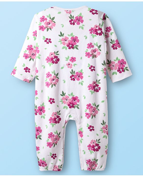 Babyhug 100% Cotton Knit Full Sleeves Rompers with Polka Dots & Floral Print Pack of 2 - Purple & White
