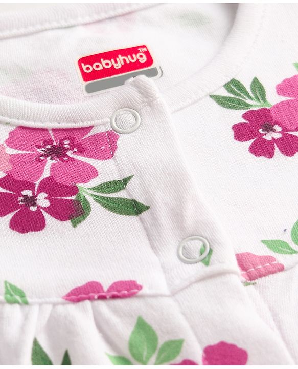 Babyhug 100% Cotton Knit Full Sleeves Rompers with Polka Dots & Floral Print Pack of 2 - Purple & White