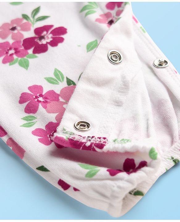 Babyhug 100% Cotton Knit Full Sleeves Rompers with Polka Dots & Floral Print Pack of 2 - Purple & White