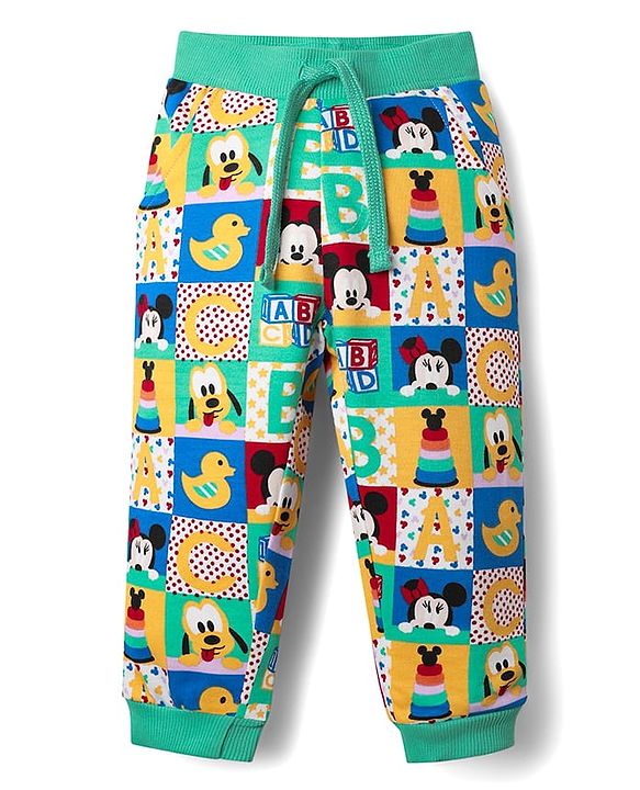 Babyhug Disney Cotton Full Length Lounge Pant with Minnie & Mickey Mouse Graphics - Mint