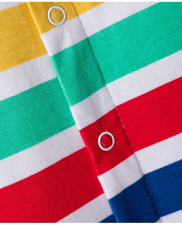 Babyhug 100% Cotton Interlock Knit Full Sleeves Romper with Stripe & Dino Print Pack of 2 - Red White Blue