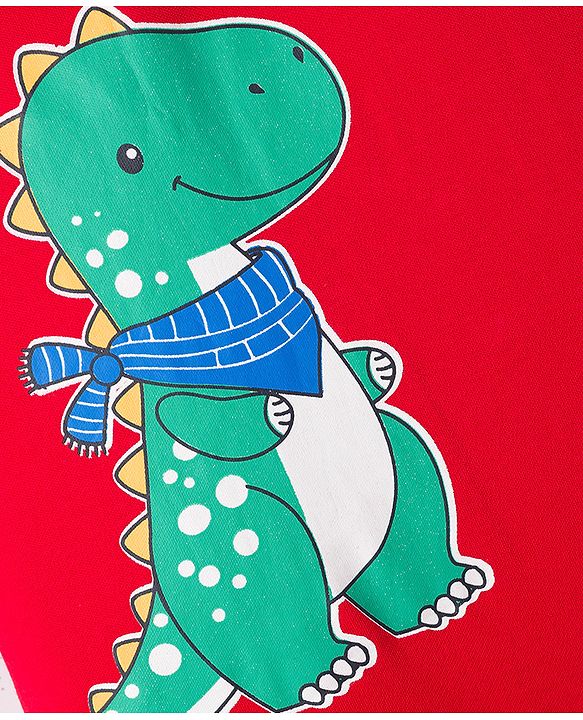 Babyhug 100% Cotton Interlock Knit Full Sleeves Romper with Stripe & Dino Print Pack of 2 - Red White Blue