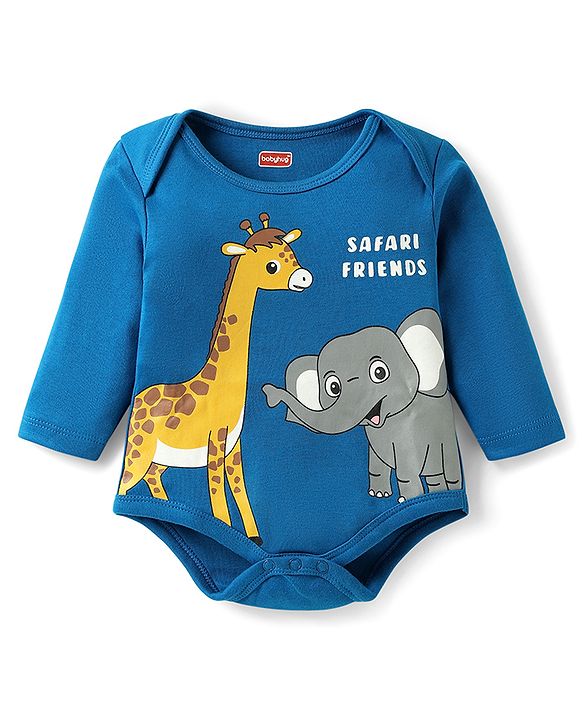 Babyhug 100% Cotton Full Sleeves Animal Printed Onesies With Striped Leggings Cap Mittens & Booties Set -
