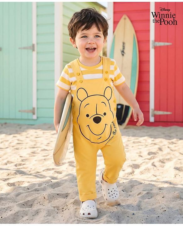Babyhug Cotton Dungaree and Full Sleeves T-Shirt Set Cat Print - Orange and Green main image 1