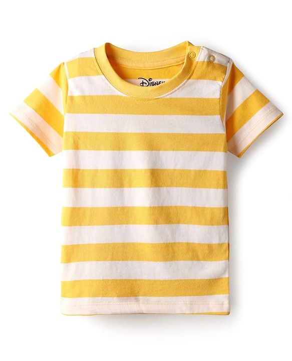 Babyhug Disney Cotton Knit Half Sleeves Striped Tee & Dungaree With Winnie The Pooh Graphics - Yellow