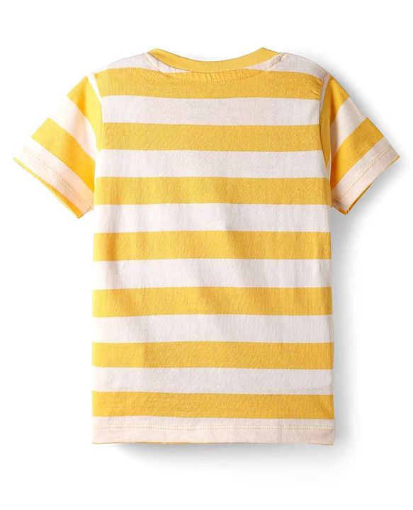 Babyhug Disney Cotton Knit Half Sleeves Striped Tee & Dungaree With Winnie The Pooh Graphics - Yellow