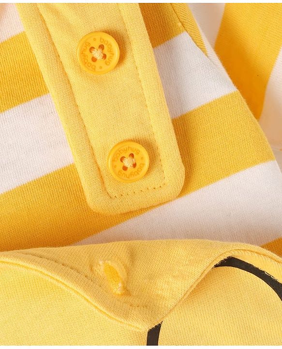 Babyhug Disney Cotton Knit Half Sleeves Striped Tee & Dungaree With Winnie The Pooh Graphics - Yellow