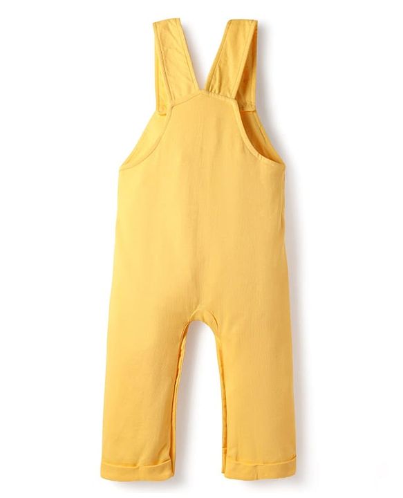 Babyhug Disney Cotton Knit Half Sleeves Striped Tee & Dungaree With Winnie The Pooh Graphics - Yellow