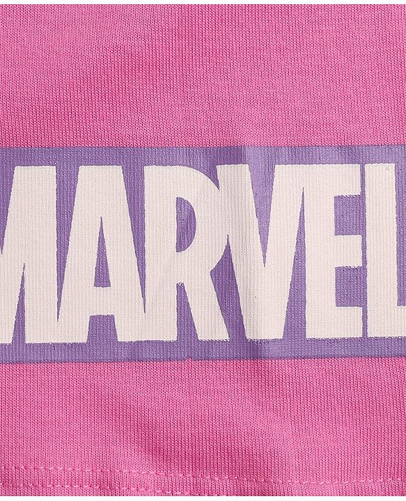 Pine Kids Marvel 100% Cotton Oversized Drop Shoulder Half Sleeve Crop T-Shirt & Shorts With Avengers Graphics - Multicolor