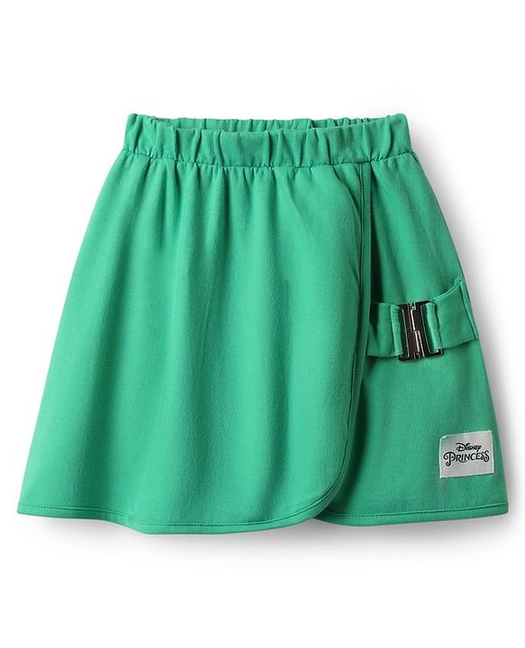 Pine Kids Disney Single Jersey Knit Oversized Half Sleeves Crop Top and Skirt with Disney Princess Graphics - Blue & Green