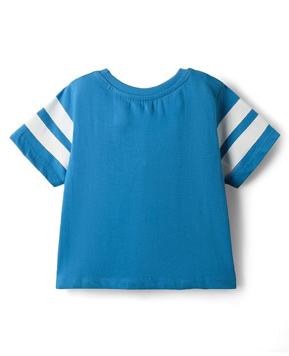 Pine Kids Disney Single Jersey Knit Oversized Half Sleeves Crop Top and Skirt with Disney Princess Graphics - Blue & Green