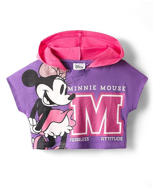 Pine Kids Disney 100% Cotton Oversize Drop Shoulder Half Sleeve Hooded T-Shirt & Shorts With Mickey Mouse Graphics - Multicolor