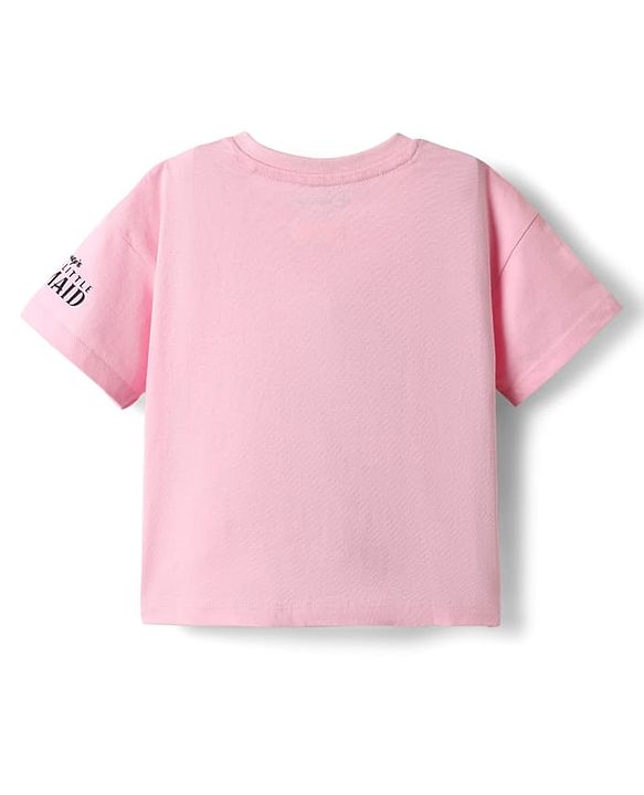 Babyhug Disney Single Jersey Knit Half Drop Shoulder Sleeves Top & Skirt Set With Disney Princess Graphics - Pink