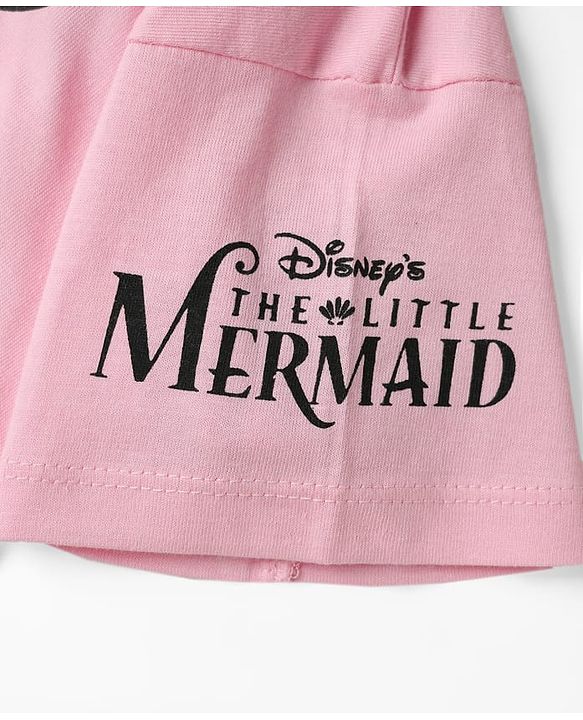 Babyhug Disney Single Jersey Knit Half Drop Shoulder Sleeves Top & Skirt Set With Disney Princess Graphics - Pink