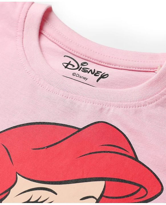 Babyhug Disney Single Jersey Knit Half Drop Shoulder Sleeves Top & Skirt Set With Disney Princess Graphics - Pink