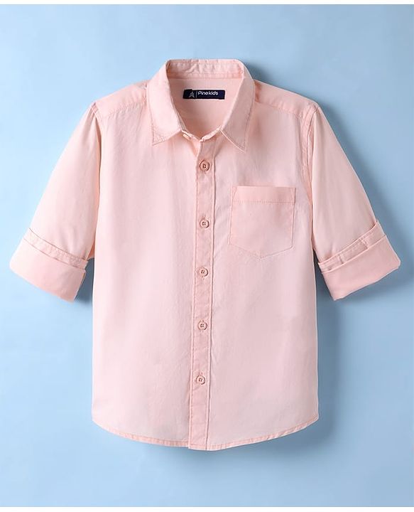 Pine Kids Full Sleeves Cotton Woven Solid Color Shirt - Pink