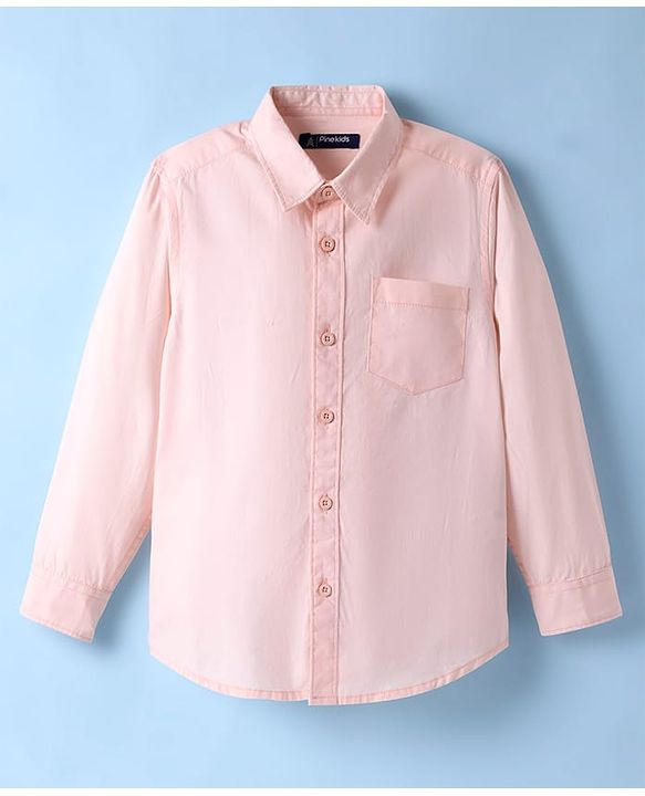 Pine Kids Full Sleeves Cotton Woven Solid Color Shirt - Pink