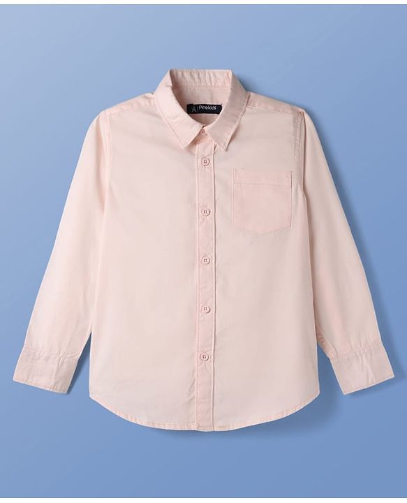 Pine Kids 100% Cotton Full Sleeves Solid Coloured Shirt With Inner T-Shirt - Peach