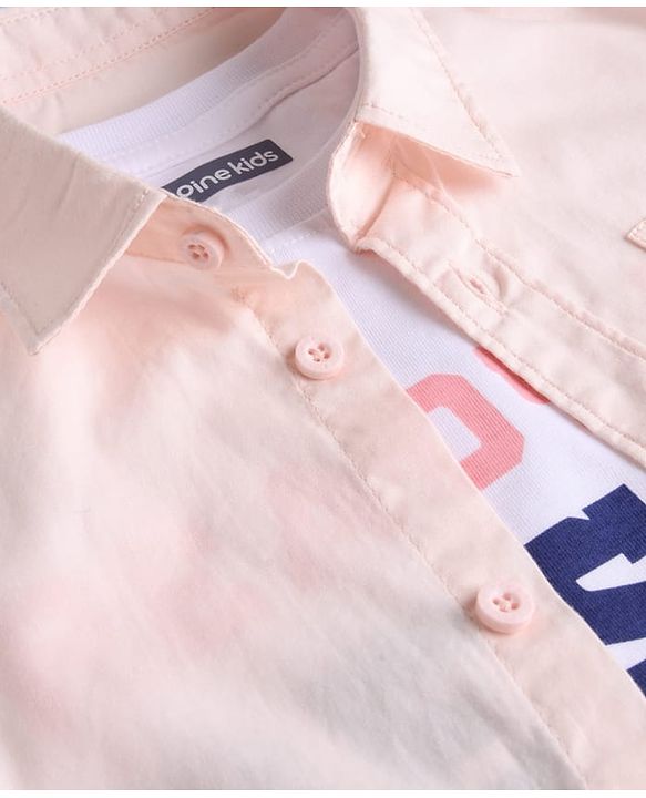 Pine Kids 100% Cotton Full Sleeves Solid Coloured Shirt With Inner T-Shirt - Peach