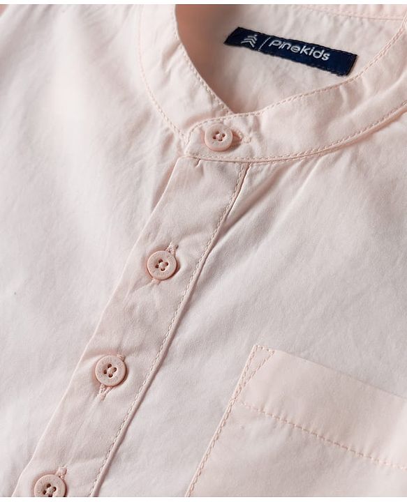 Pine Kids Cotton Woven Full Sleeves Solid Kurta Styled Shirt - Peach