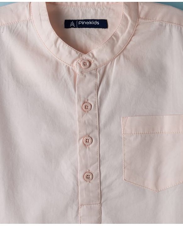 Pine Kids Cotton Woven Full Sleeves Solid Kurta Styled Shirt - Peach