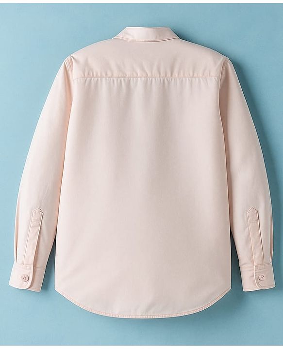 Pine Kids Cotton Woven Full Sleeves Solid Kurta Styled Shirt - Peach