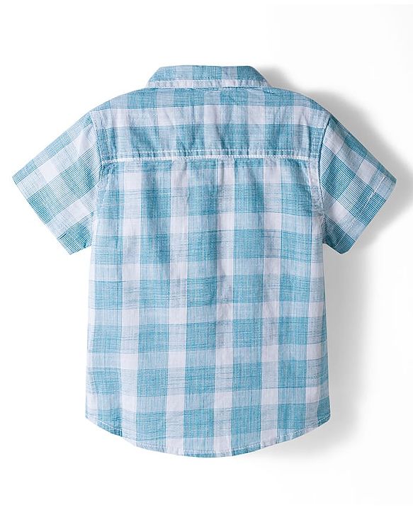 Babyhug Cotton Knit Half Sleeves Shirt and Shorts Sets with Checks - Light Blue & Grey