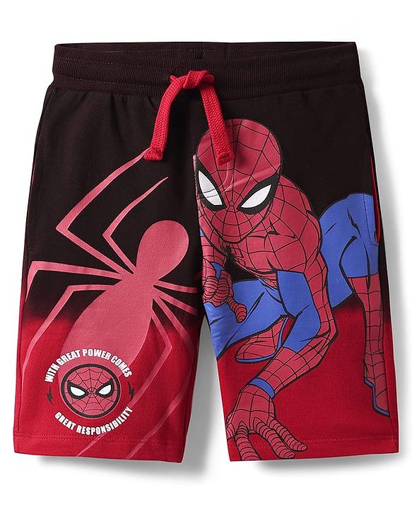 Pine Kids Marvel 100% Cotton Above Knee Length Shorts With Spiderman Graphics - Red