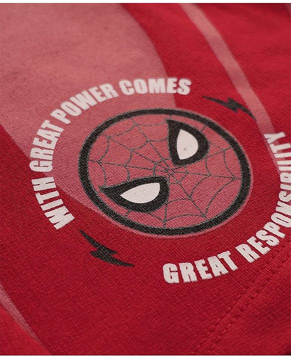 Pine Kids Marvel 100% Cotton Above Knee Length Shorts With Spiderman Graphics - Red