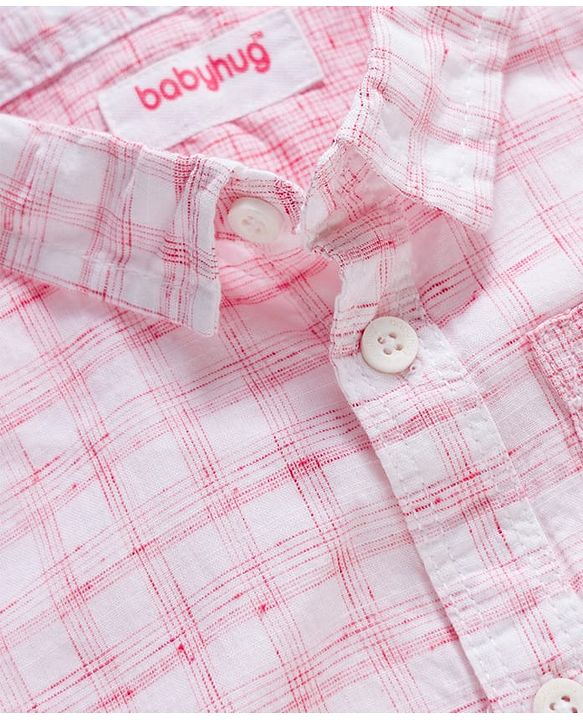 Babyhug Cotton Woven Half Sleeves Checked Shirt & Shorts Set - Pink & Beige