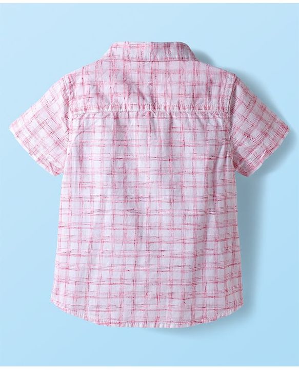 Babyhug Cotton Woven Half Sleeves Checked Shirt & Shorts Set - Pink & Beige