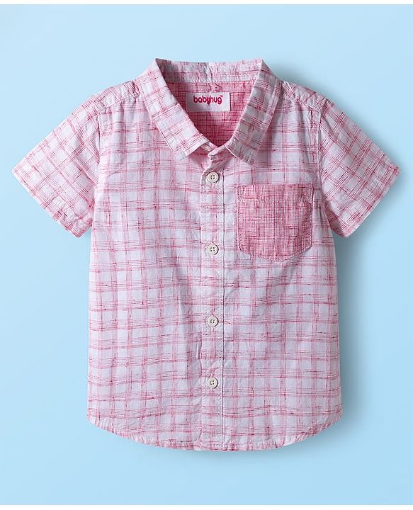 Babyhug Cotton Woven Half Sleeves Checked Shirt & Shorts Set - Pink & Beige