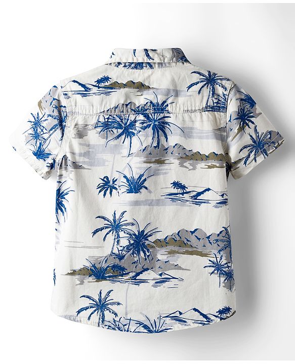 Babyhug Cotton Woven Half Sleeves Shirt & Shorts Set With Tropical Theme Print - White & Green