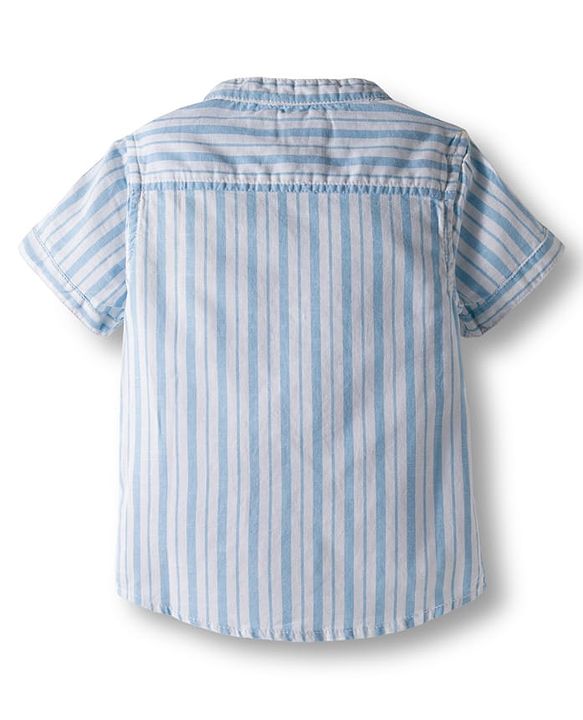 Babyhug Cotton Knit Half Sleeves Shirt and Shorts Sets with  Stripes - Light Blue & White
