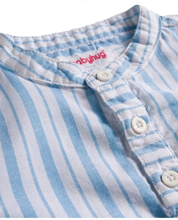 Babyhug Cotton Knit Half Sleeves Shirt and Shorts Sets with  Stripes - Light Blue & White