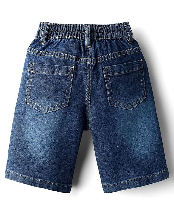 Babyhug Cotton Woven Half Sleeves Mandarin Collar Shirt & Denim Shorts Set With Stripes - Blue