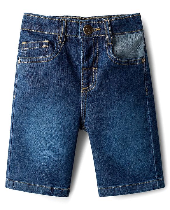 Babyhug Cotton Woven Half Sleeves Mandarin Collar Shirt & Denim Shorts Set With Stripes - Blue