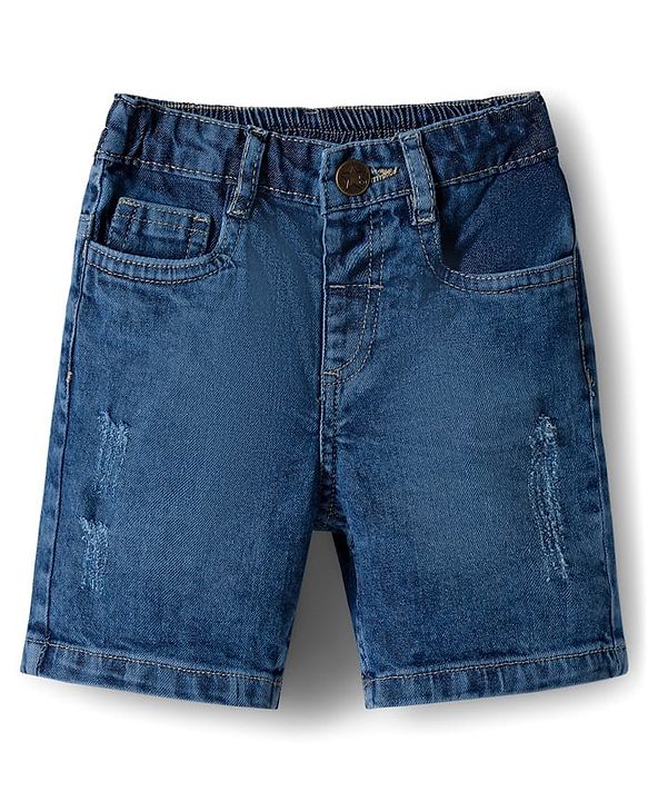Babyhug Cotton Woven Half Sleeves Shirt & Denim Shorts Set with Sea Life Print - Blue & White