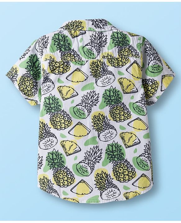 Babyhug Cotton Knit Half Sleeves Shirt and Shorts Sets with Tropical Print - Olive Green & White