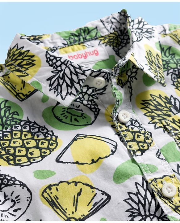 Babyhug Cotton Knit Half Sleeves Shirt and Shorts Sets with Tropical Print - Olive Green & White
