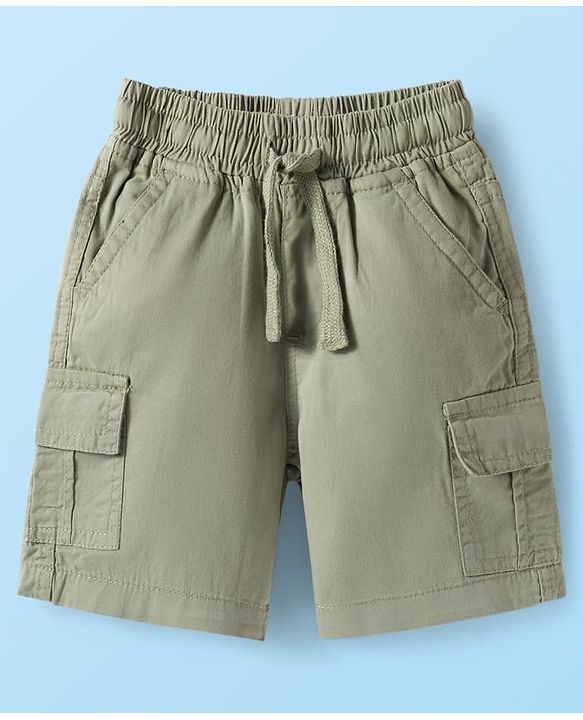 Babyhug Cotton Knit Half Sleeves Shirt and Shorts Sets with Tropical Print - Olive Green & White