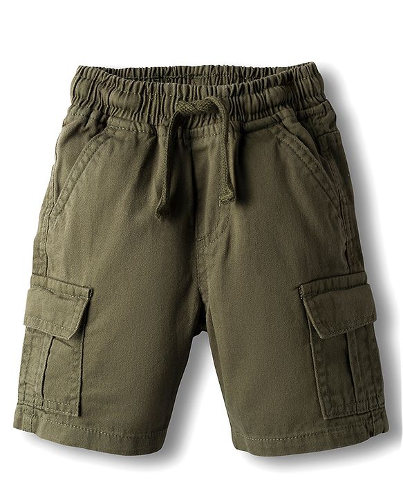 Babyhug Cotton Knit Solid Color Half Sleeves Shirt  & Shorts Set - Mint & Olive Green