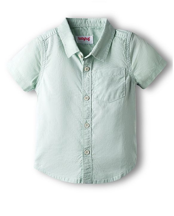 Babyhug Cotton Knit Solid Color Half Sleeves Shirt  & Shorts Set - Mint & Olive Green