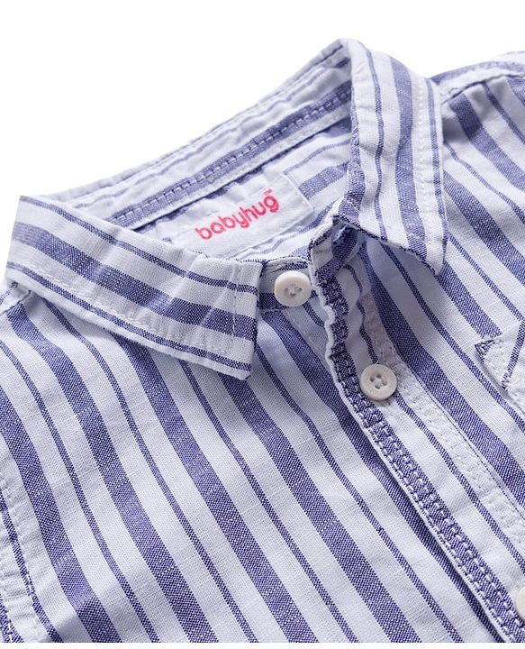 Babyhug Cotton Woven Half Sleeves Shirt & Shorts Set With Stripes - Blue & White