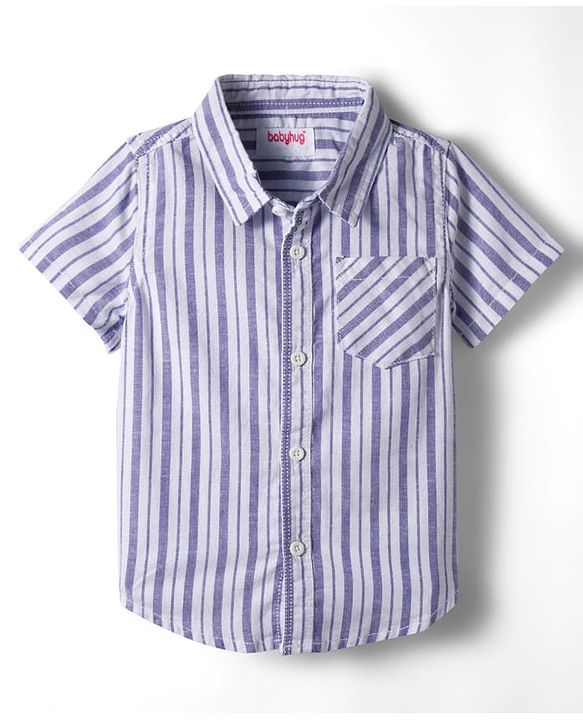 Babyhug Cotton Woven Half Sleeves Shirt & Shorts Set With Stripes - Blue & White