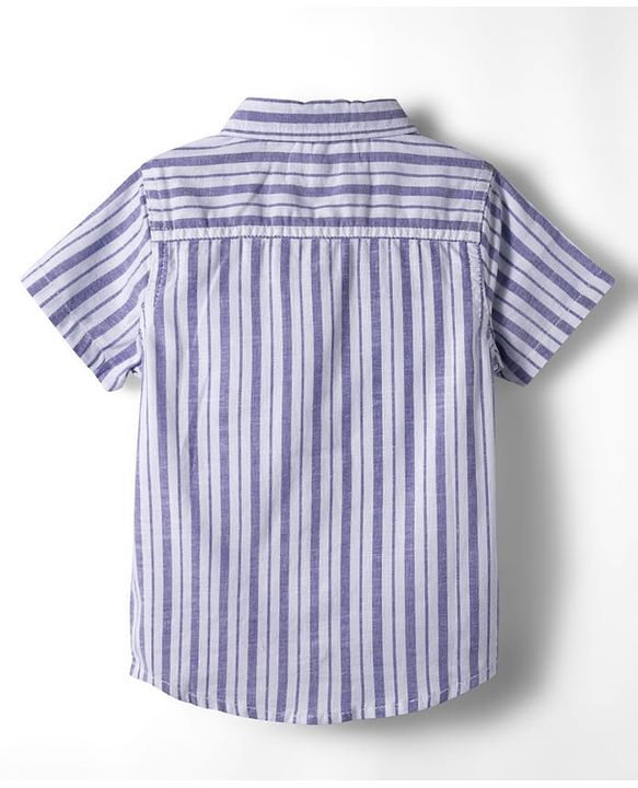 Babyhug Cotton Woven Half Sleeves Shirt & Shorts Set With Stripes - Blue & White